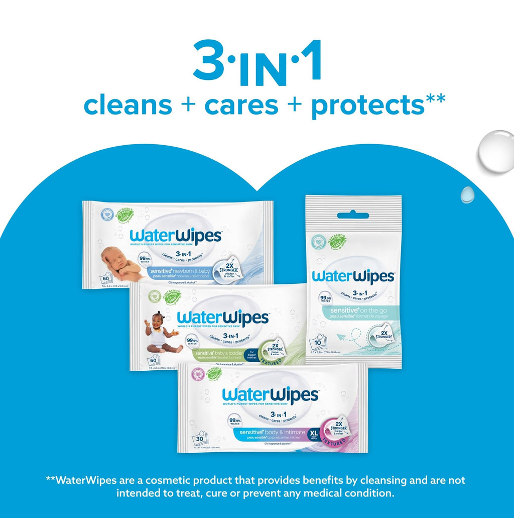 WaterWipes Sensitive+ Newborn & Baby Wipes, 99.9% Water, Unscented, 6 Pack - BBE 05/2027