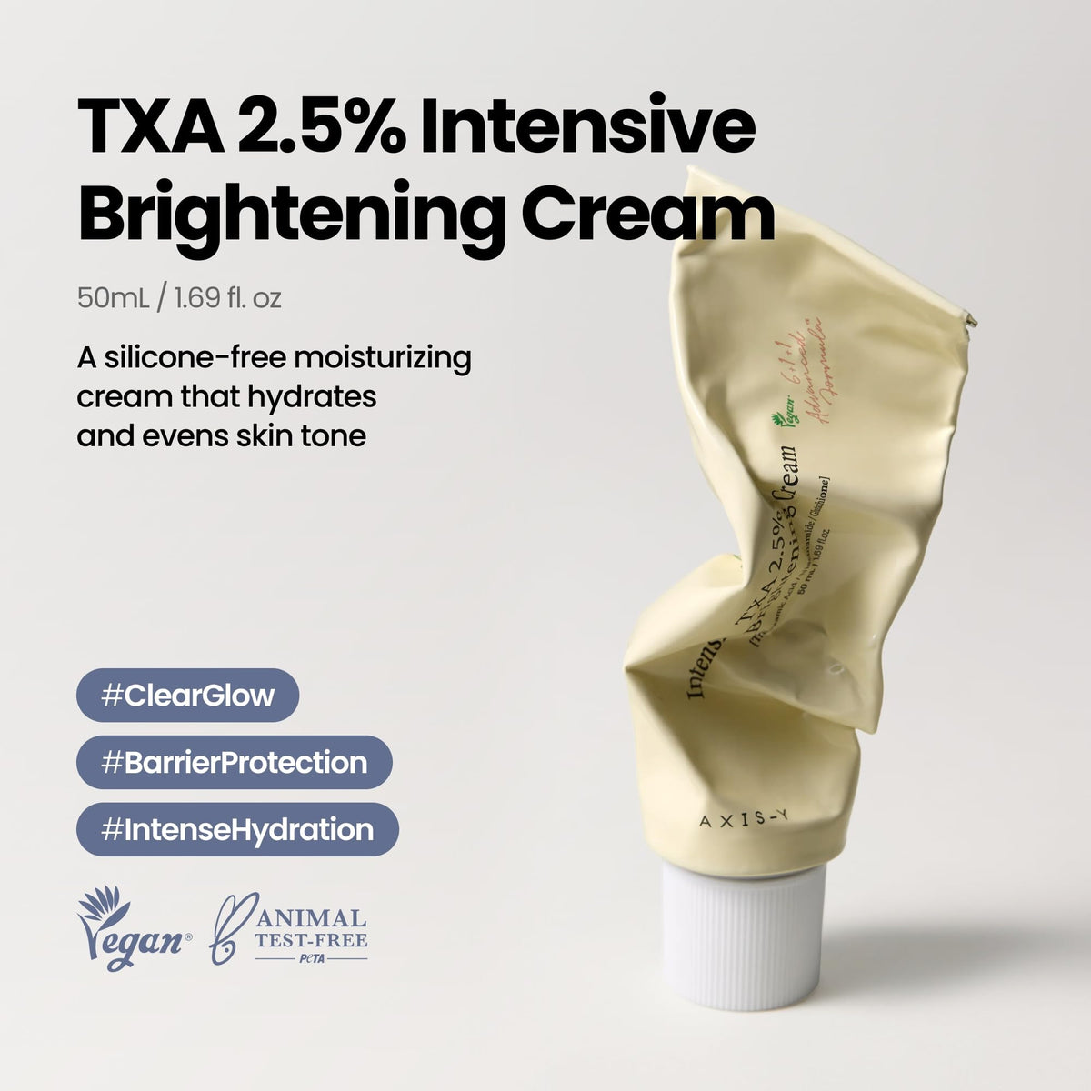 AXIS-Y TXA 2.5% Intensive Brightening Cream - Tranexamic Acid, Niacinamide & Glutathione for Hyperpigmentation & Dark Spot Corrector - Vegan Korean Skin Care Moisturizer Face Cream - 50ml/1.69 fl. oz. - New - BBE 01/2029