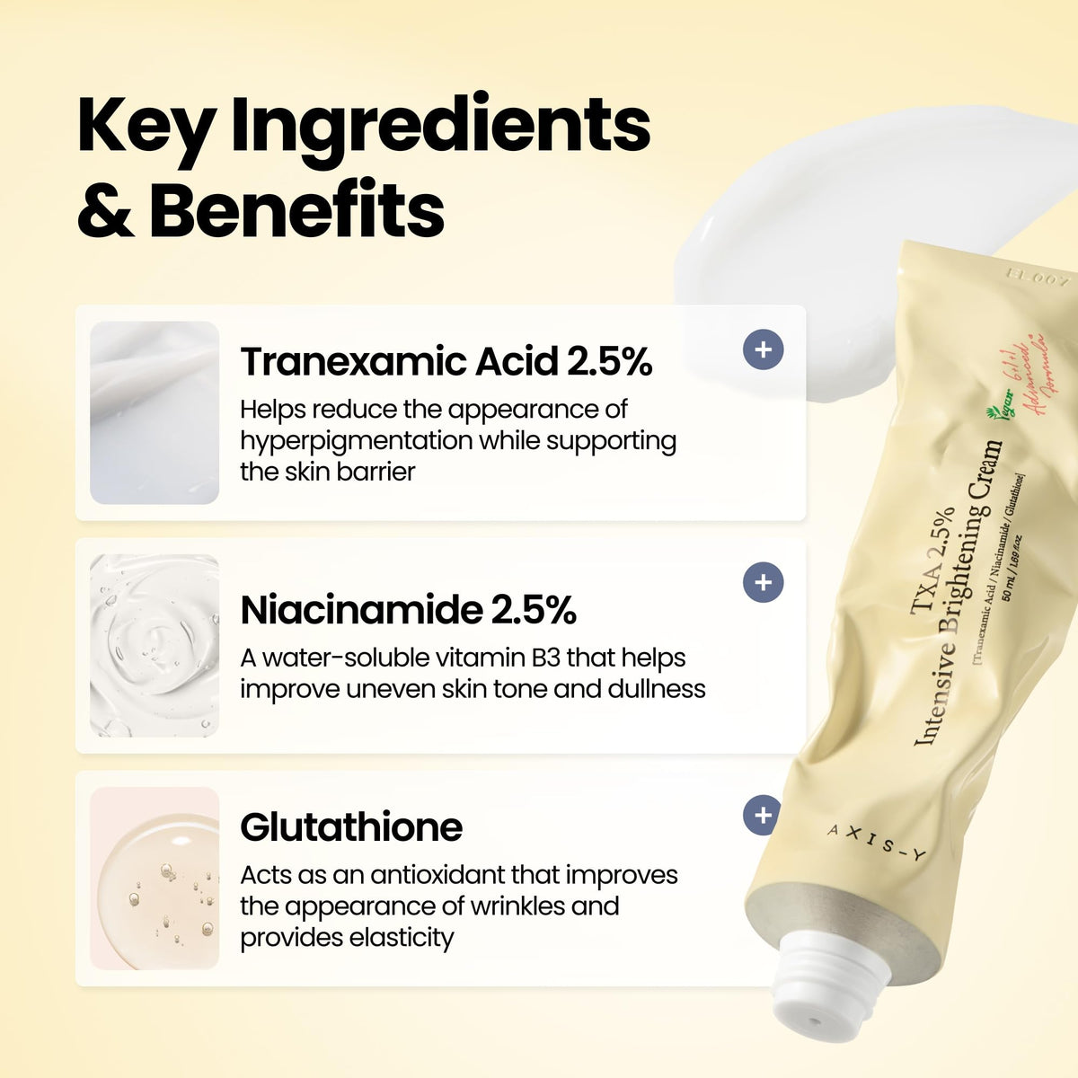 AXIS-Y TXA 2.5% Intensive Brightening Cream - Tranexamic Acid, Niacinamide & Glutathione for Hyperpigmentation & Dark Spot Corrector - Vegan Korean Skin Care Moisturizer Face Cream - 50ml/1.69 fl. oz. - New - BBE 01/2029