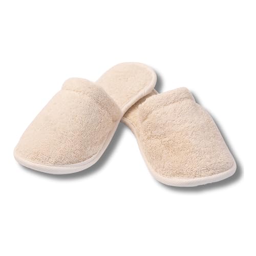 Eco Bath London Natural Toweling Slippers - Luxury 100% Organic Cotton, Ultra Soft, Machine Washable Indoor Slippers for Bath and Home, S Size (4-5) - New