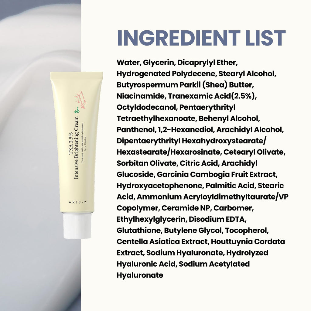 AXIS-Y TXA 2.5% Intensive Brightening Cream - Tranexamic Acid, Niacinamide & Glutathione for Hyperpigmentation & Dark Spot Corrector - Vegan Korean Skin Care Moisturizer Face Cream - 50ml/1.69 fl. oz. - New - BBE 01/2029