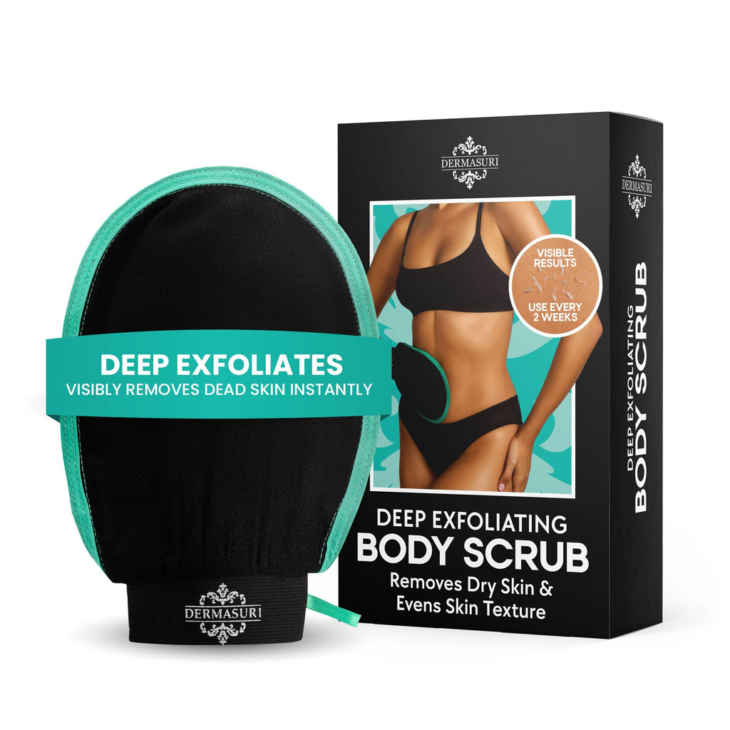 Dermasuri Exfoliating Body Scrubber Glove, Exfoliating Glove, Black (1 Pk) - Damaged Box