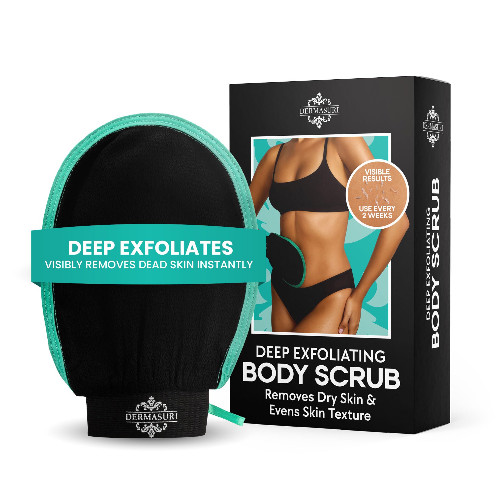 Dermasuri Exfoliating Body Scrubber Glove, Exfoliating Glove, Black (1 Pk) - Damaged Box
