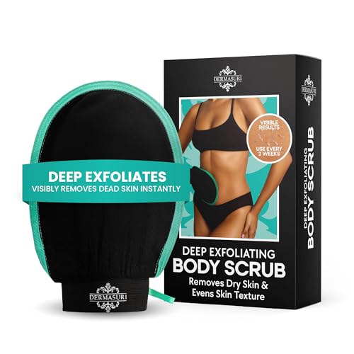 Dermasuri Exfoliating Body Scrubber Glove, Exfoliating Glove, Black (1 Pk) - Damaged Box
