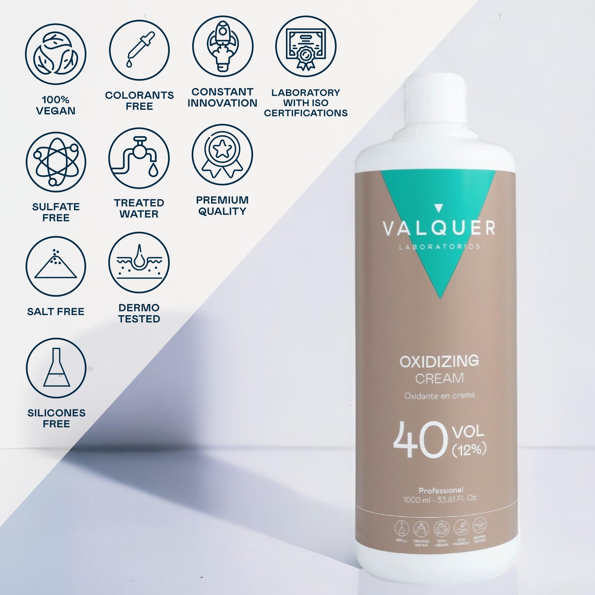 Valquer Stabilized Hydrogen Peroxide Cream 40 Volume 12% - Hair Colour Oxidizer Bleach Developer 1L - New
