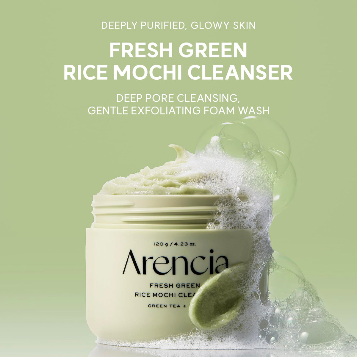 Arencia Korean Rice Mochi Face Cleanser - Face Mask, Foaming Cleanser, Gentle Scrub All in One - Deep Cleansing, Moisturizing, Pore Minimizing, Removing Blackhead- with Rice Water & Green Tea, Mugwort - New - BBE 03/2029