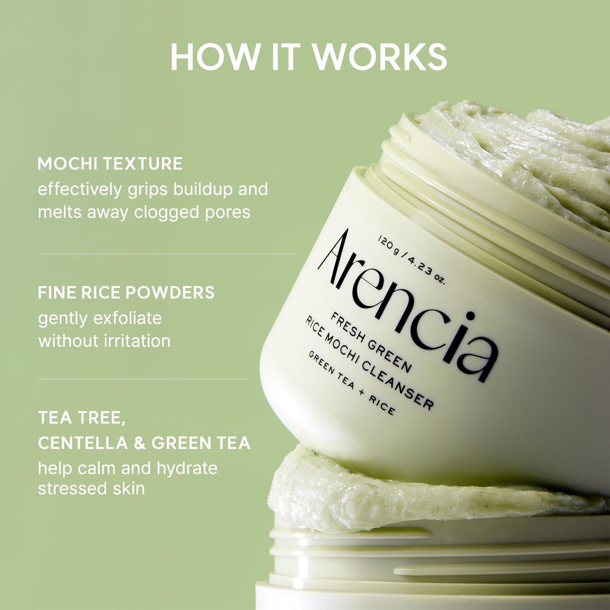 Arencia Korean Rice Mochi Face Cleanser - Face Mask, Foaming Cleanser, Gentle Scrub All in One - Deep Cleansing, Moisturizing, Pore Minimizing, Removing Blackhead- with Rice Water & Green Tea, Mugwort - New - BBE 03/2029