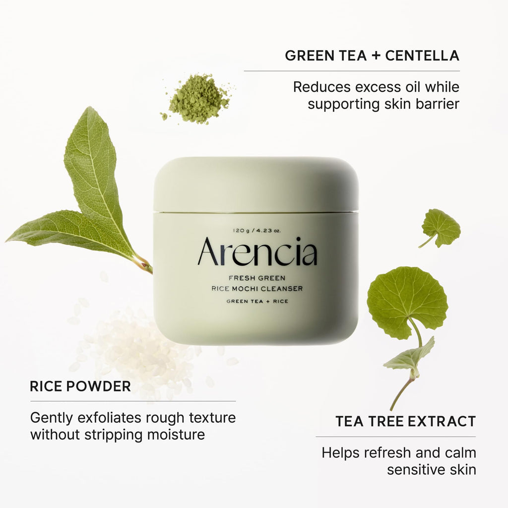 Arencia Korean Rice Mochi Face Cleanser - Face Mask, Foaming Cleanser, Gentle Scrub All in One - Deep Cleansing, Moisturizing, Pore Minimizing, Removing Blackhead- with Rice Water & Green Tea, Mugwort - New - BBE 03/2029