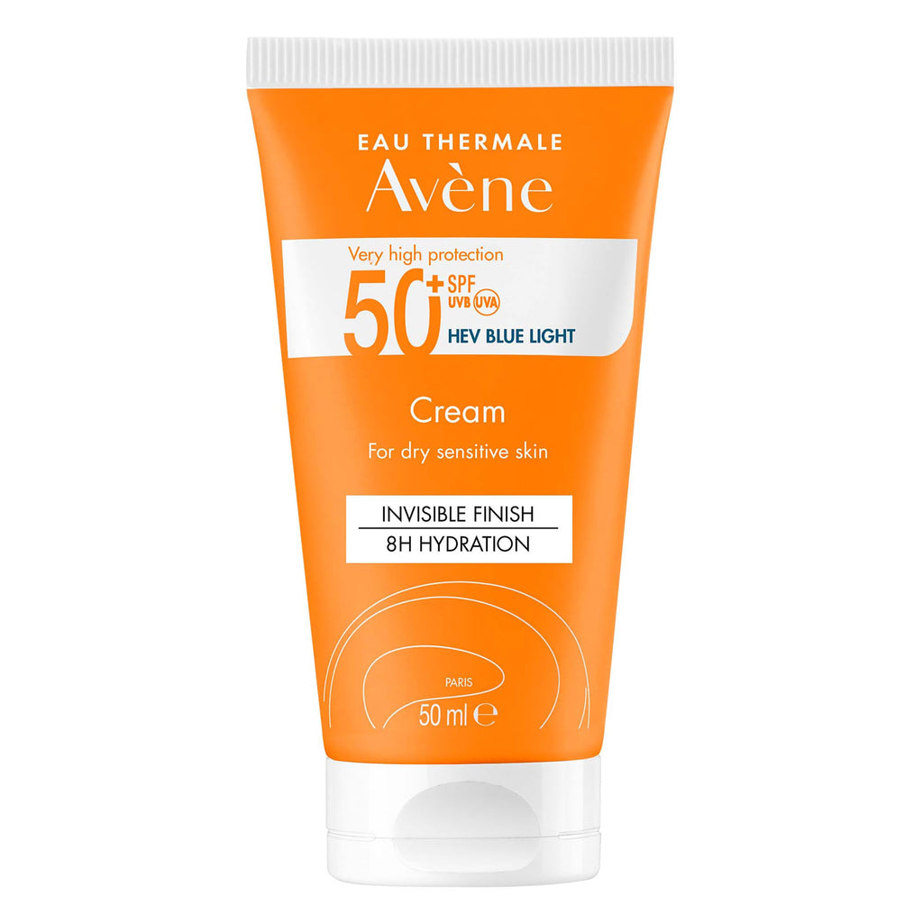 AVENE Sun Care - Very High Protection Face Sun Cream SPF 50+ - Protects Against UVB, UVA & HEV Blue Light - 8h Moisturising - Invisible Finish - Water Resistant - Dry, Sensitive Skin - 50 ml - Damaged Box - BBE 07/2028
