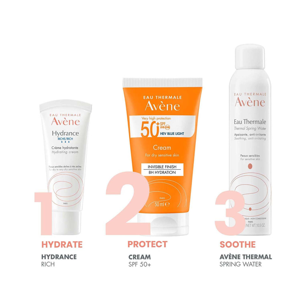 AVENE Sun Care - Very High Protection Face Sun Cream SPF 50+ - Protects Against UVB, UVA & HEV Blue Light - 8h Moisturising - Invisible Finish - Water Resistant - Dry, Sensitive Skin - 50 ml - Damaged Box - BBE 07/2028