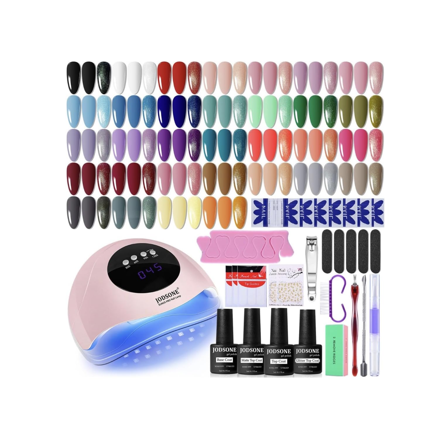 JODSONE Gel Nail Polish Kit with U V Light 32 Colors Gel Polish Nail + 4 Functional Adhesive Bottles Kit Soak Off Manicure Tools Gifts for Women - Damaged Box