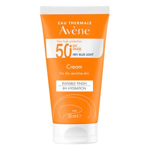 AVENE Sun Care - Very High Protection Face Sun Cream SPF 50+ - Protects Against UVB, UVA & HEV Blue Light - 8h Moisturising - Invisible Finish - Water Resistant - Dry, Sensitive Skin - 50 ml - Damaged Box - BBE 07/2028
