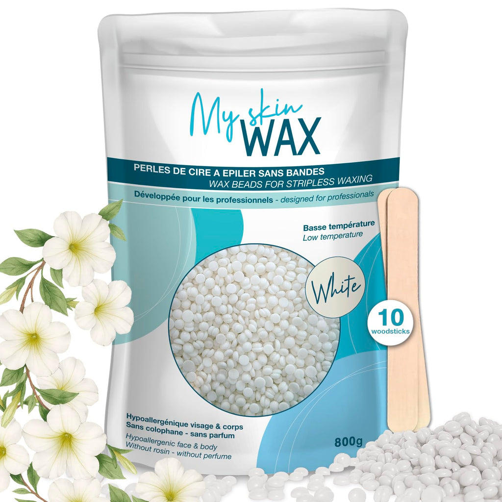 My Skin Wax - Hard Wax Beads, 800g, Hypoallergenic, Wax Beads for Sensitive Skin, Painless, Stripless Hair Removal Wax, Men, Women, Face wax, Leg Wax, Bikini Wax, Brazilian, Eye Brow, Lip - New - BBE 05/2029