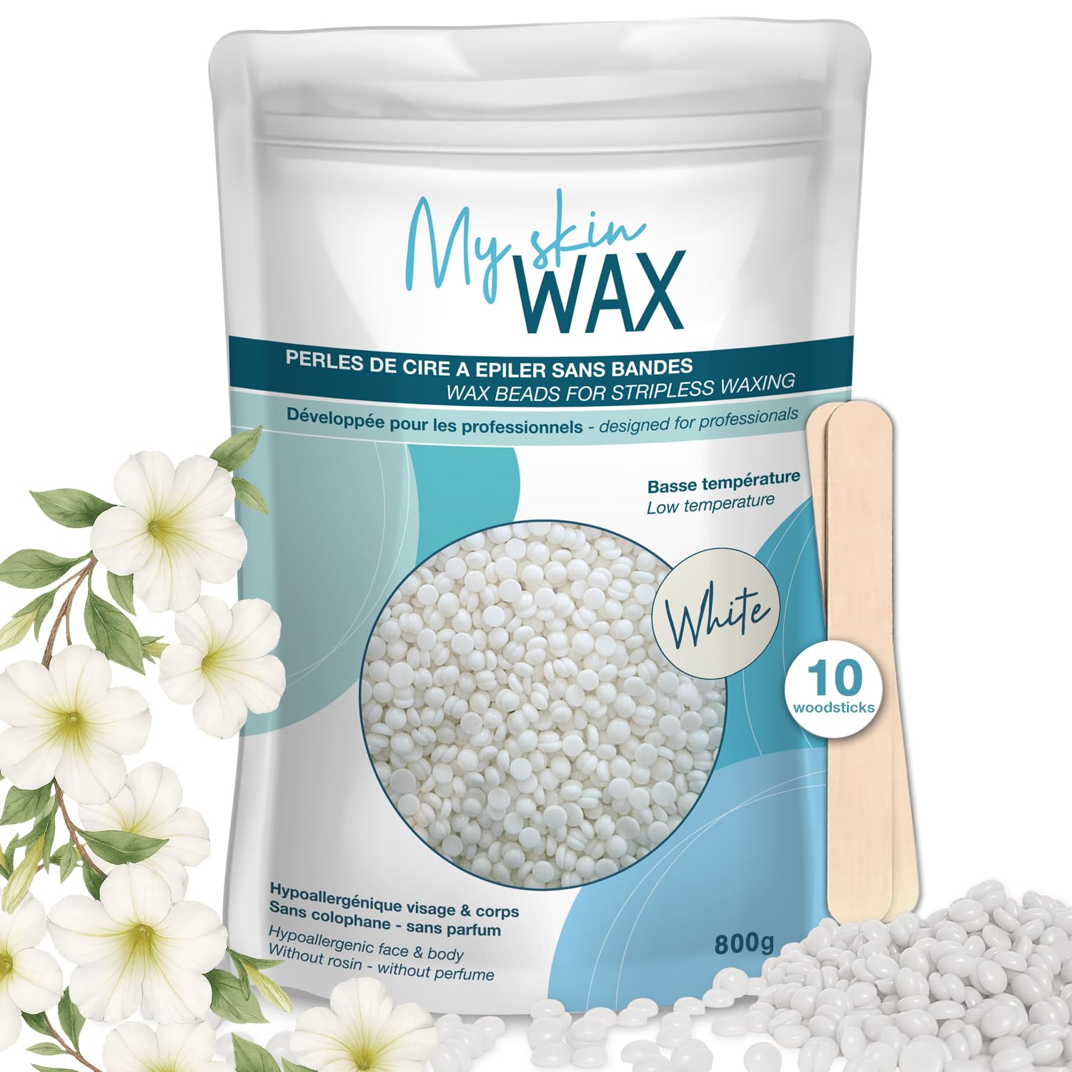 My Skin Wax - Hard Wax Beads, 800g, Hypoallergenic, Wax Beads for Sensitive Skin, Painless, Stripless Hair Removal Wax, Men, Women, Face wax, Leg Wax, Bikini Wax, Brazilian, Eye Brow, Lip - New - BBE 05/2029