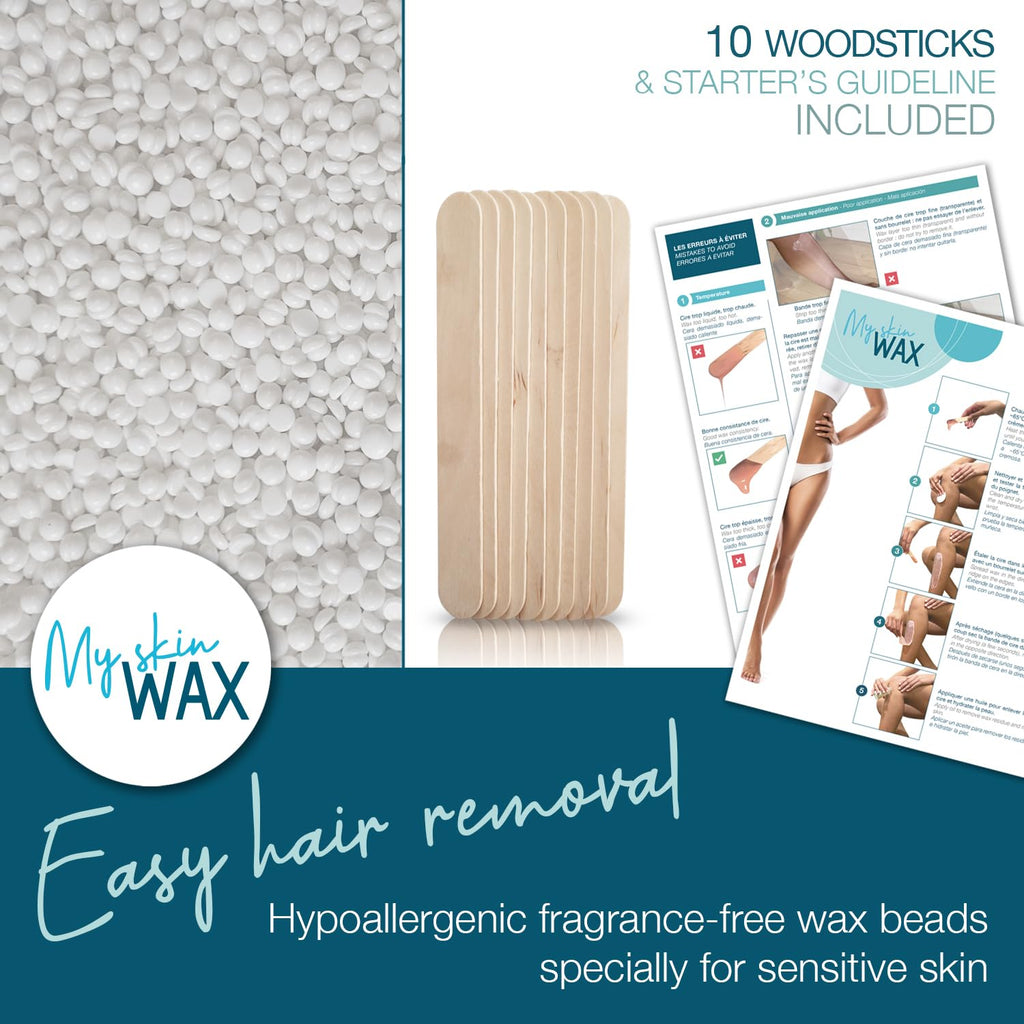 My Skin Wax - Hard Wax Beads, 800g, Hypoallergenic, Wax Beads for Sensitive Skin, Painless, Stripless Hair Removal Wax, Men, Women, Face wax, Leg Wax, Bikini Wax, Brazilian, Eye Brow, Lip - New - BBE 05/2029