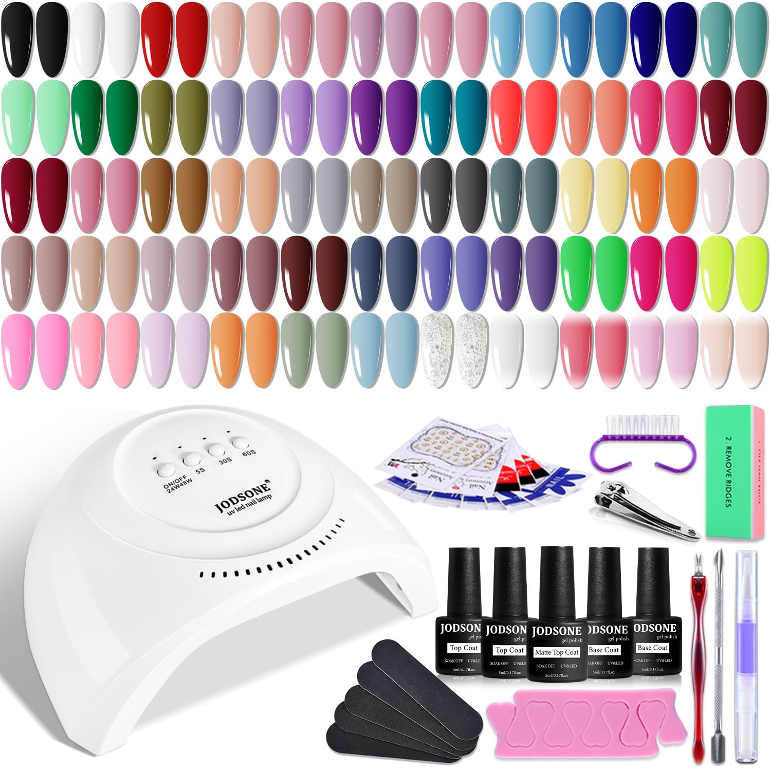 JODSONE Gel Nail Polish Kit with U V Light 32 Colors Gel Polish Nail + 4 Functional Adhesive Bottles Kit Soak Off Manicure Tools Gifts for Women - Damaged Box
