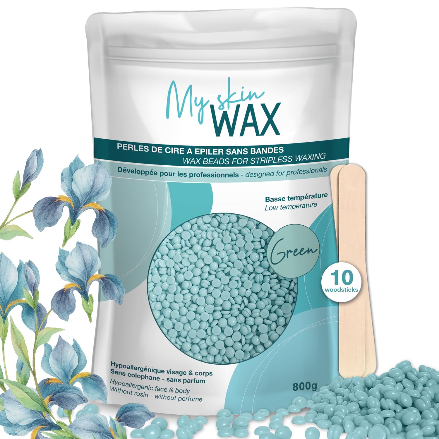 My Skin Wax - Hard Wax Beads, 800g, Hypoallergenic, Wax Beads for Sensitive Skin, Painless, Stripless Hair Removal Wax, Men, Women, Face wax, Leg Wax, Bikini Wax, Brazilian, Eye Brow, Lip - New - BBE 05/2029