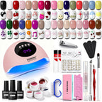 JODSONE Gel Nail Polish Kit with U V Light 32 Colors Gel Polish Nail + 4 Functional Adhesive Bottles Kit Soak Off Manicure Tools Gifts for Women - Damaged Box