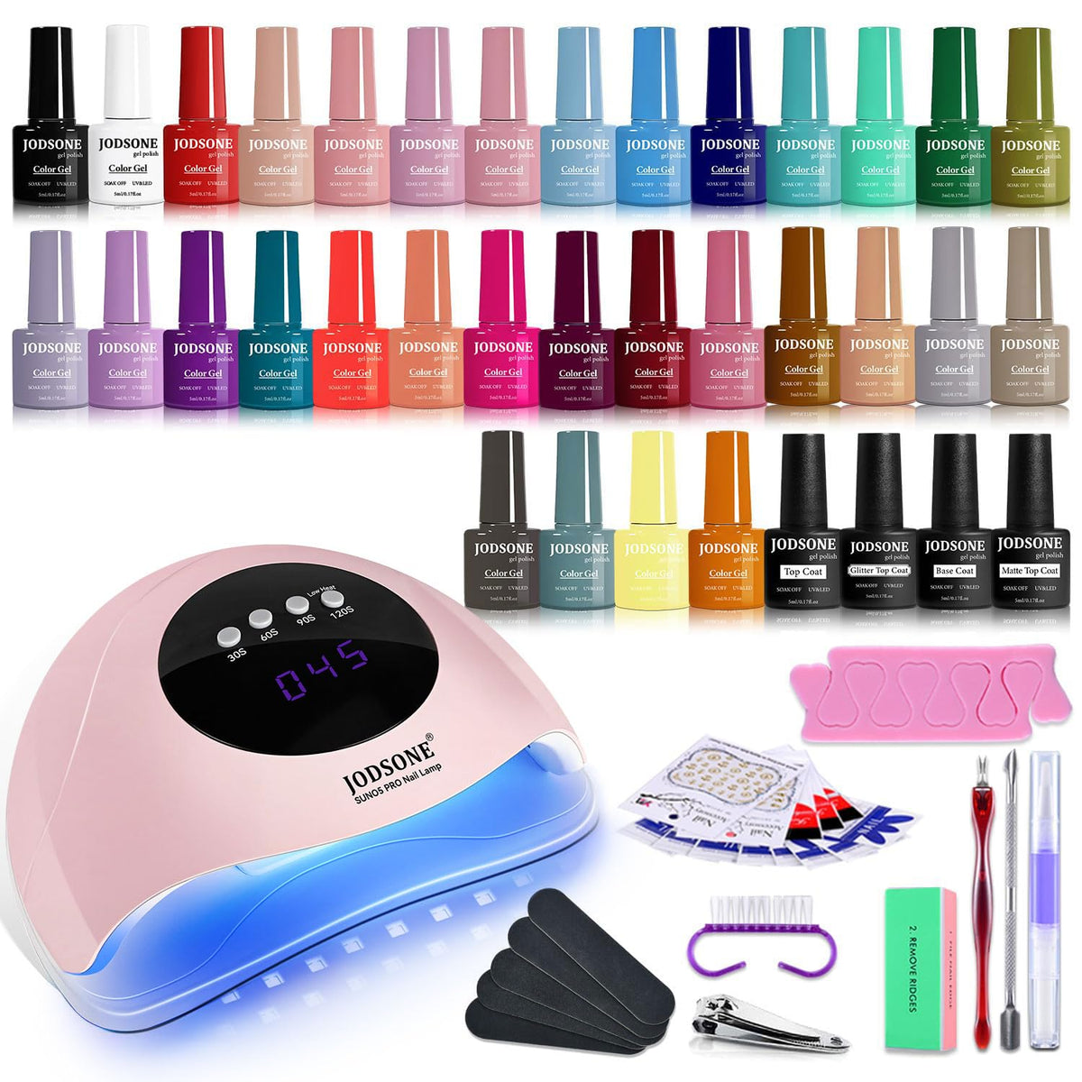 JODSONE Gel Nail Polish Kit with U V Light 32 Colors Gel Polish Nail + 4 Functional Adhesive Bottles Kit Soak Off Manicure Tools Gifts for Women - Damaged Box