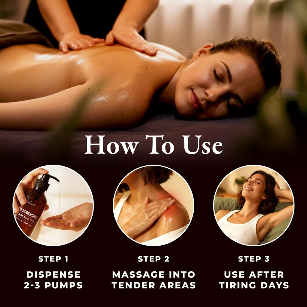 Gya Labs Destressing Massage Oil - Sore Muscle Body Therapy Oil with Lavender & Rose Otto - 200ml - New - BBE 07/2029
