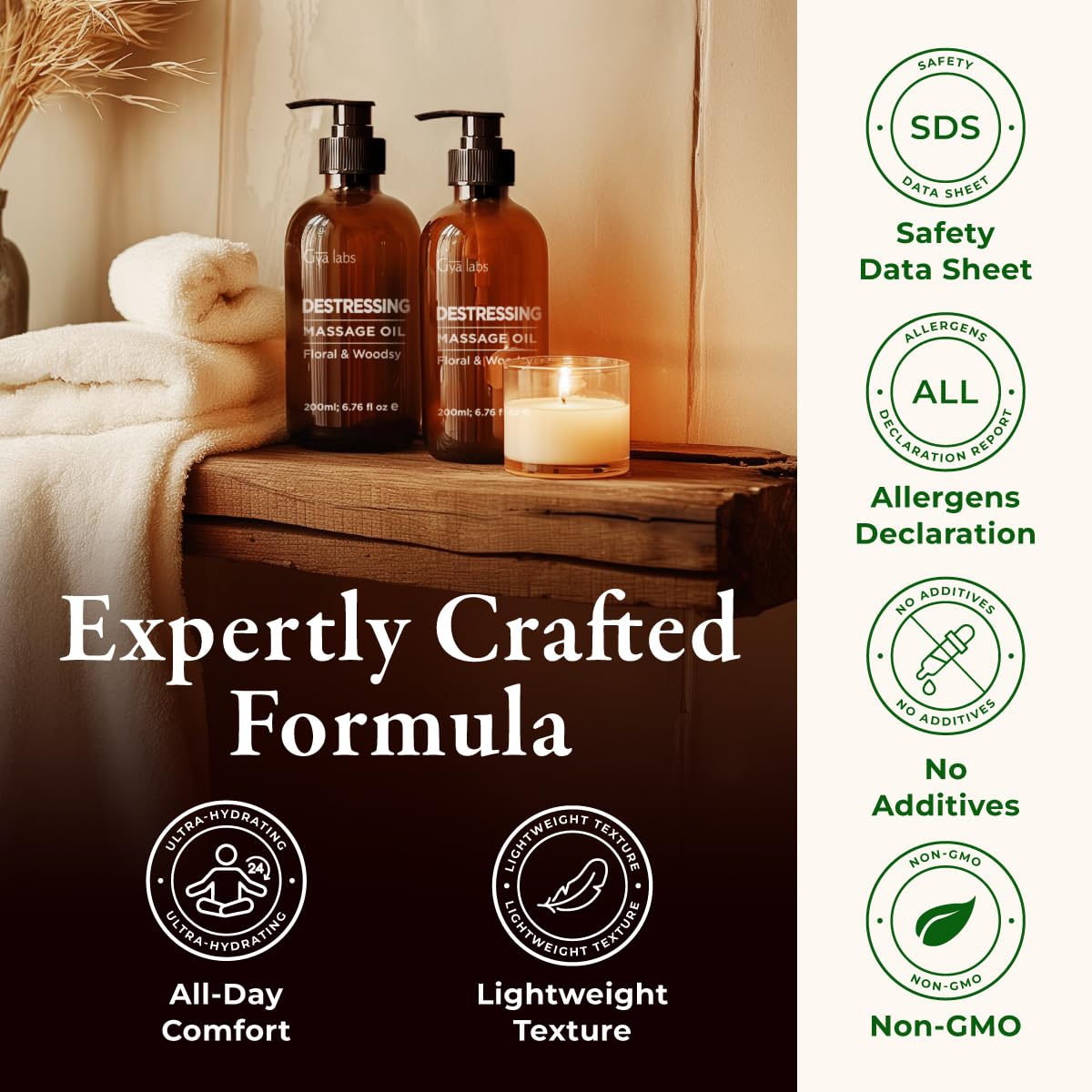 Gya Labs Destressing Massage Oil - Sore Muscle Body Therapy Oil with Lavender & Rose Otto - 200ml - New - BBE 07/2029