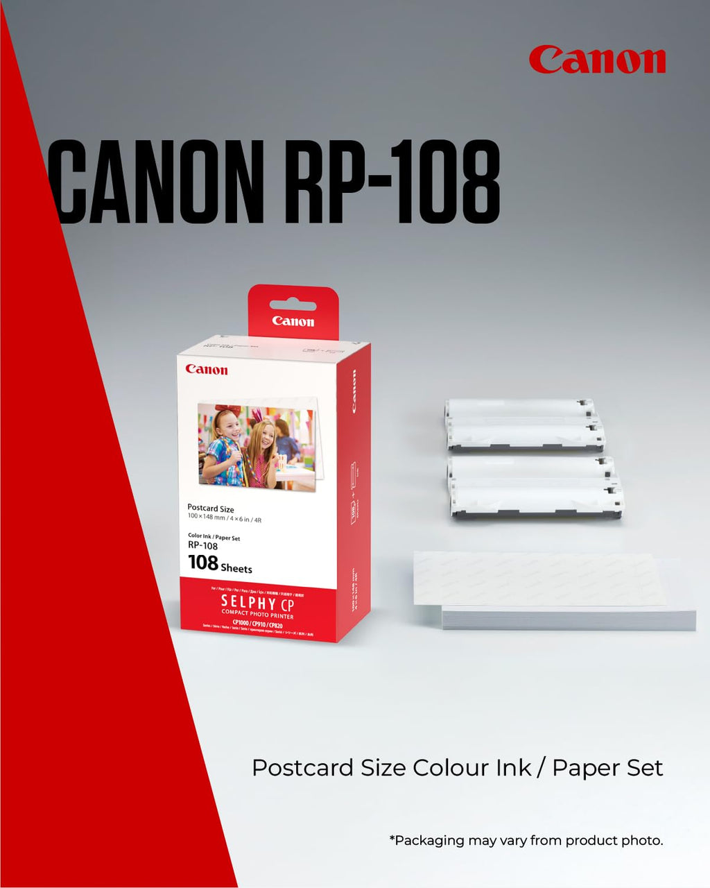 Canon SELPHY RP-108 Ink + Paper Multipack - Genuine Printer Ink Cartridges 2 Pack (2 x Cartridges) & 108 Sheets (100 x 148mm) - New