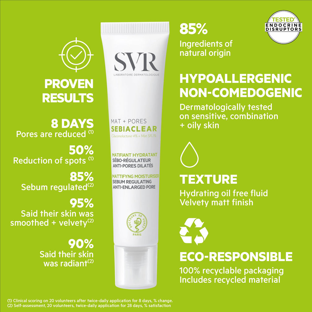 SVR Sebiaclear Mattifying Pore-Minimising Fluid for Oily Skin 40ml - Damaged Box - BBE 11/2028