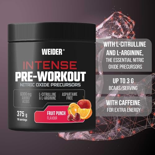 Weider Intense Pre-Workout 375g Fruit Punch - Nitric Oxide Precursors - Energy Focus Supplement - New - BBE 08/2026