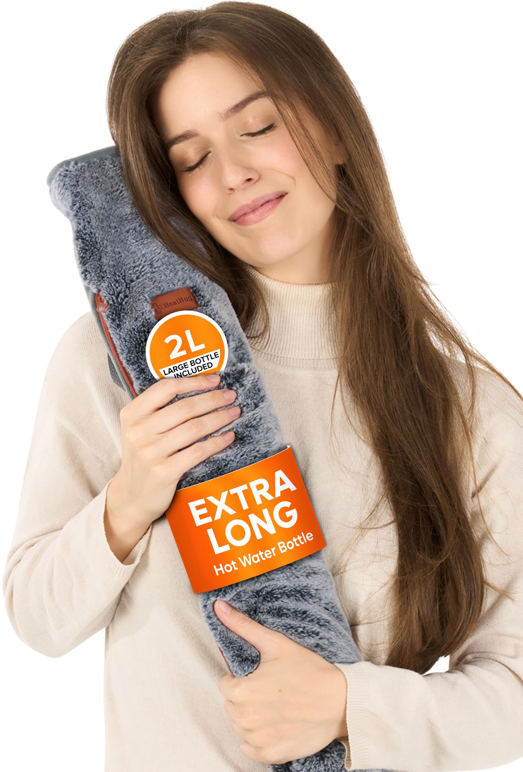 Long Hot Water Bottle with Cover - Back Neck Stomach Pain Relief - Super Soft Fur Velvet - 2L 76cm Heat Pack - Damaged Box
