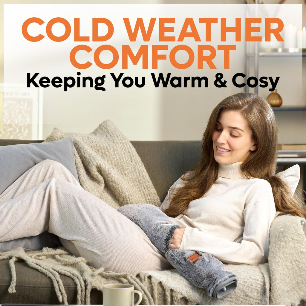 Long Hot Water Bottle with Cover - Back Neck Stomach Pain Relief - Super Soft Fur Velvet - 2L 76cm Heat Pack - Damaged Box