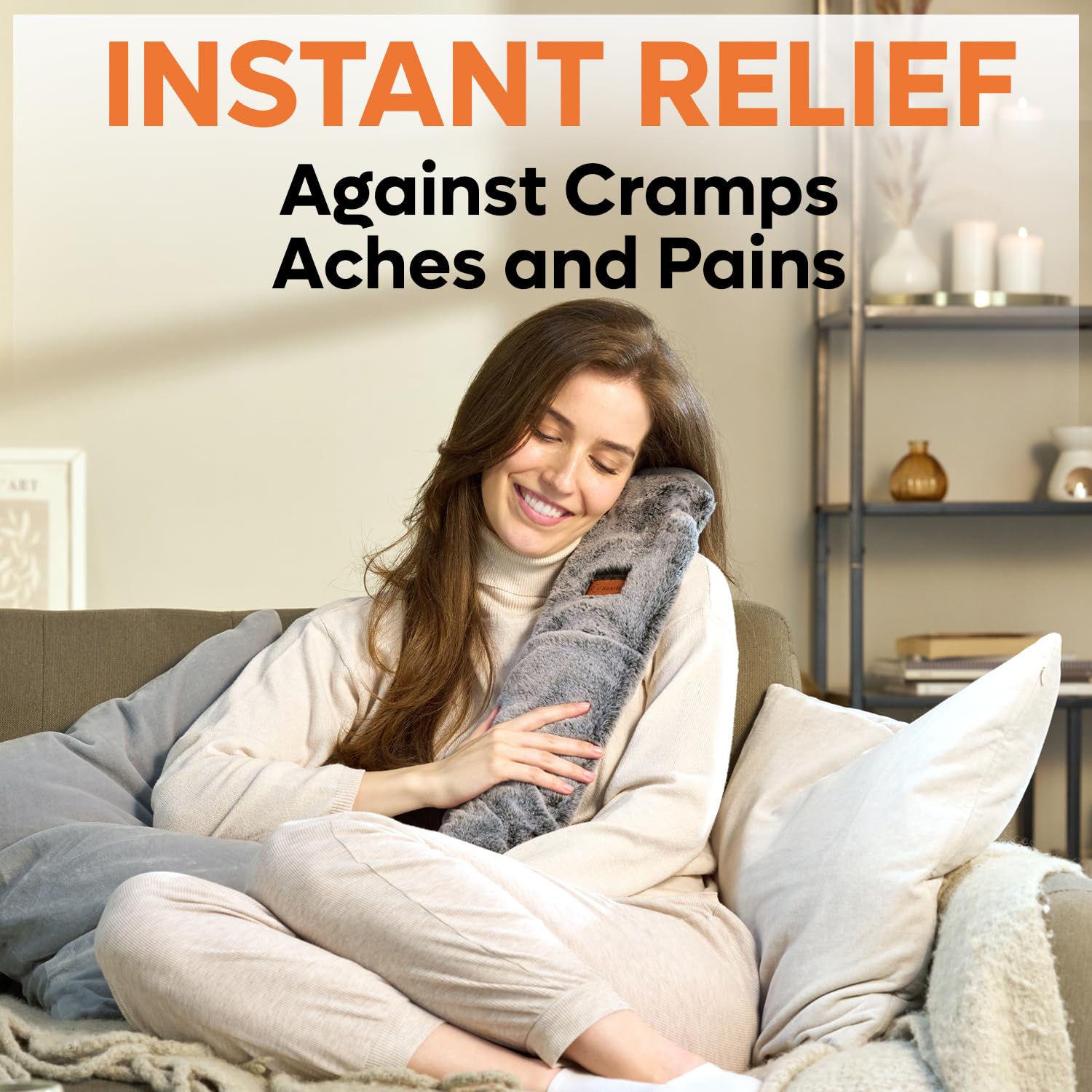 Long Hot Water Bottle with Cover - Back Neck Stomach Pain Relief - Super Soft Fur Velvet - 2L 76cm Heat Pack - Damaged Box