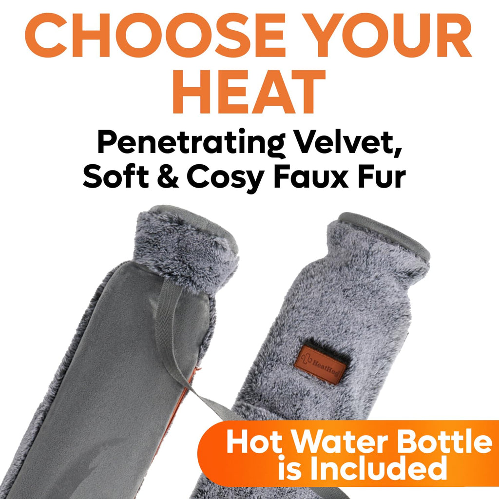 Long Hot Water Bottle with Cover - Back Neck Stomach Pain Relief - Super Soft Fur Velvet - 2L 76cm Heat Pack - Damaged Box