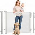 Rainberg Retractable Stair Gate - 150cm Wide 80cm Tall - Baby Pet Safety Barrier - One Hand Operated Doorway Hallway White - New