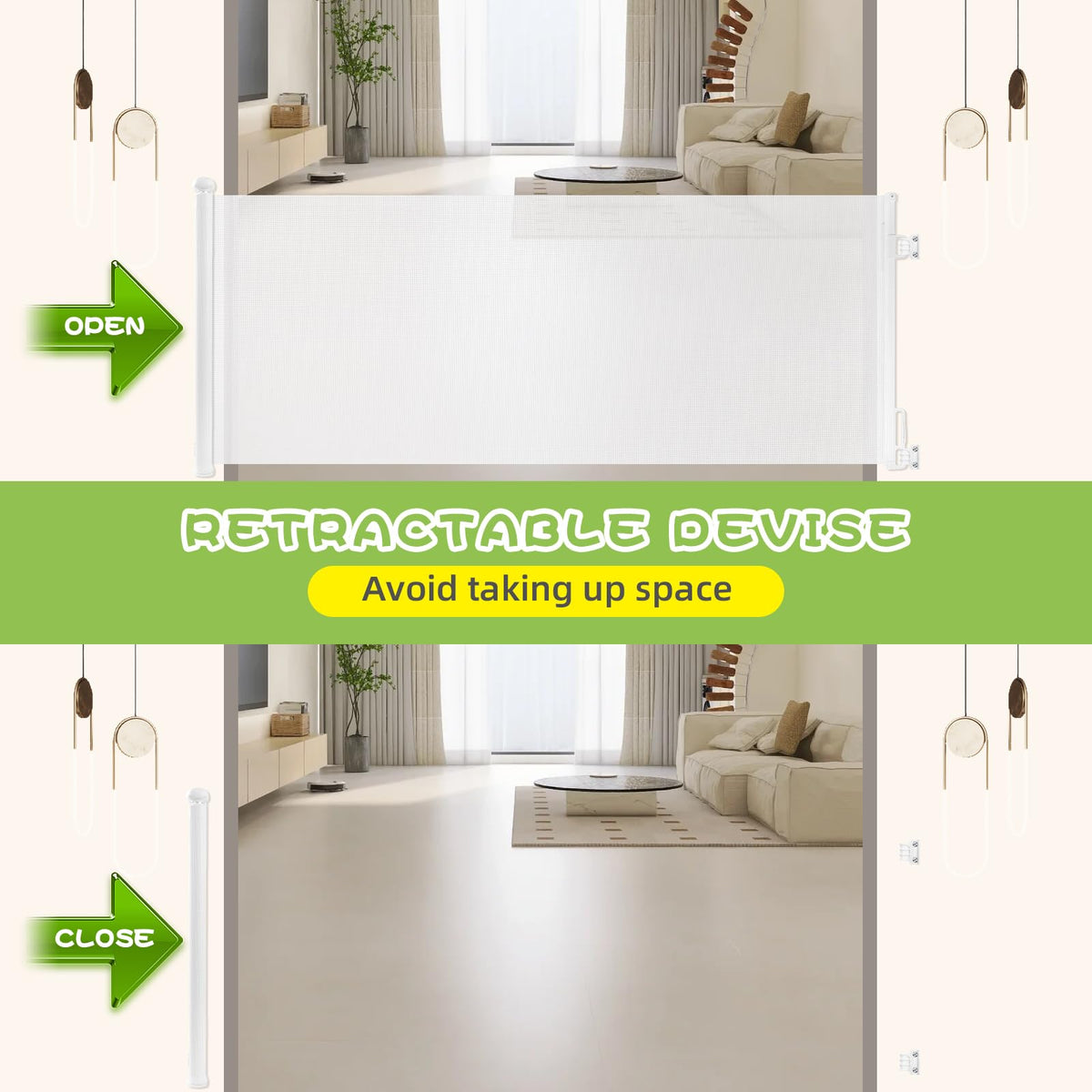 Rainberg Retractable Stair Gate - 150cm Wide 80cm Tall - Baby Pet Safety Barrier - One Hand Operated Doorway Hallway White - New