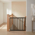 Safetots Top of Stairs Screw Fitted Baby Gate - Black Wooden Safety Barrier - 63.5-105.5cm Wood Stair Gate - New