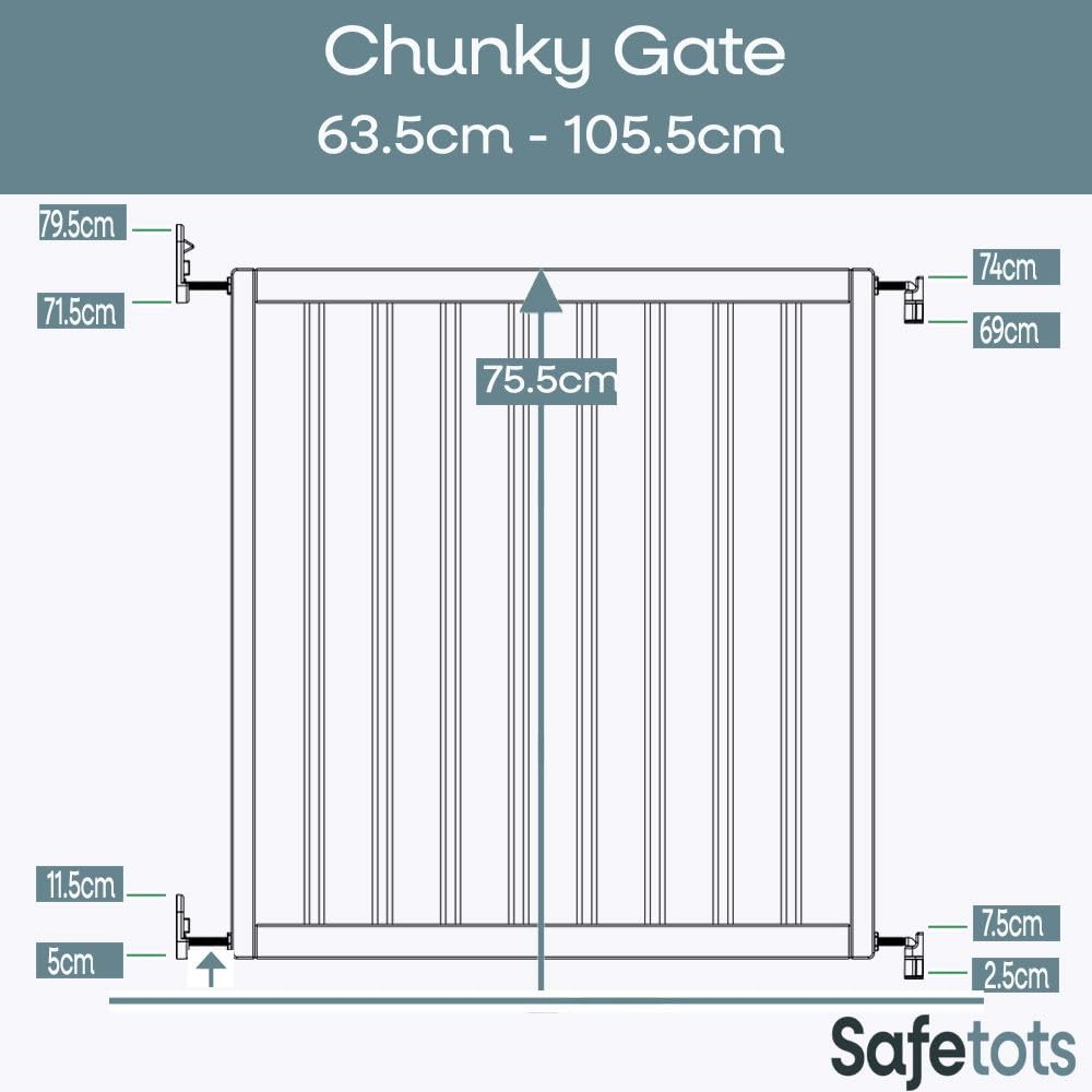 Safetots Top of Stairs Screw Fitted Baby Gate - Black Wooden Safety Barrier - 63.5-105.5cm Wood Stair Gate - New