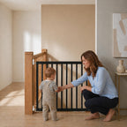 Safetots Top of Stairs Screw Fitted Baby Gate - Black Wooden Safety Barrier - 63.5-105.5cm Wood Stair Gate - New