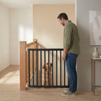 Safetots Top of Stairs Screw Fitted Baby Gate - Black Wooden Safety Barrier - 63.5-105.5cm Wood Stair Gate - New
