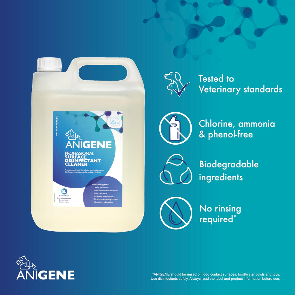 ANIGENE Surface Disinfectant Cleaner 5 Litre Citrus Scent - Pet Animal Virus Bacteria Fungi Yeast Killer Solution - New
