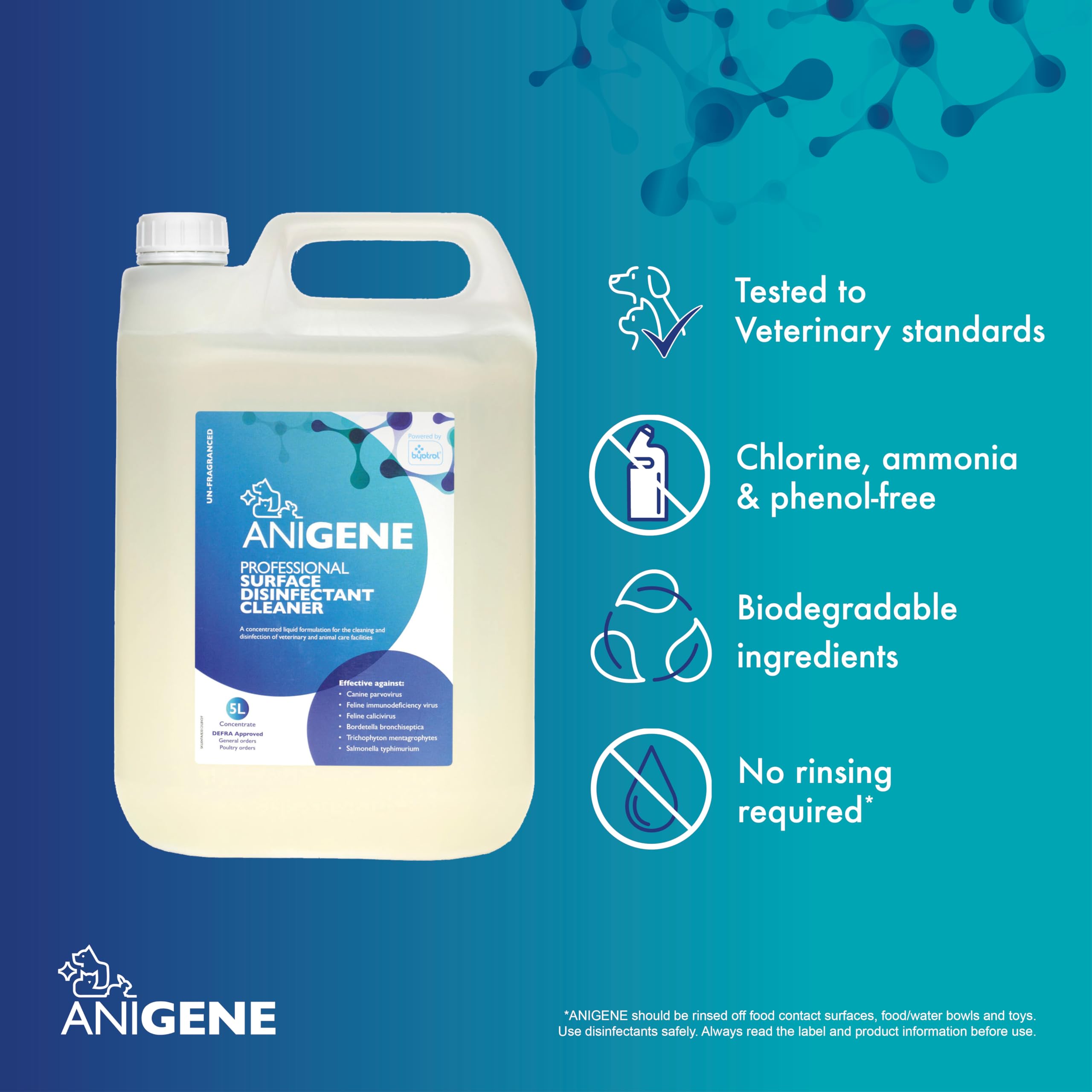 ANIGENE Surface Disinfectant Cleaner 5 Litre Citrus Scent - Pet Animal Virus Bacteria Fungi Yeast Killer Solution - New