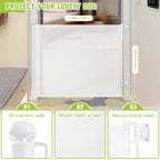 Rainberg Retractable Stair Gate - 150cm Wide, 80cm Tall - Baby & Pet Safety Barrier - One Hand Operated Child Gate - White - Damaged Box