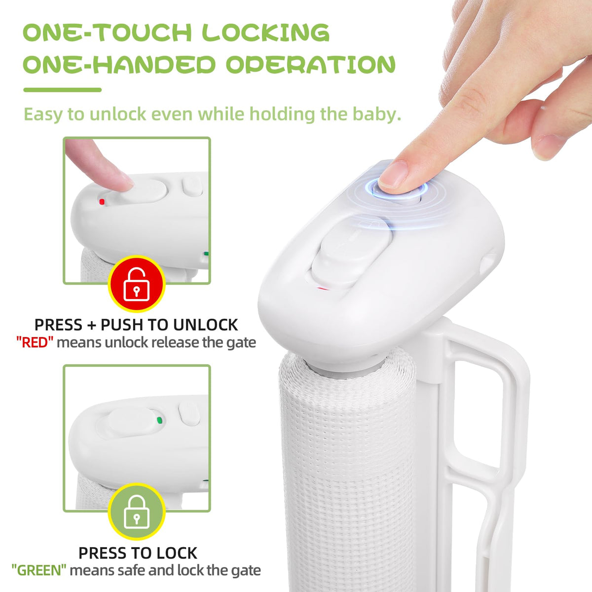Rainberg Retractable Stair Gate - 150cm Wide, 80cm Tall - Baby & Pet Safety Barrier - One Hand Operated Child Gate - White - Damaged Box