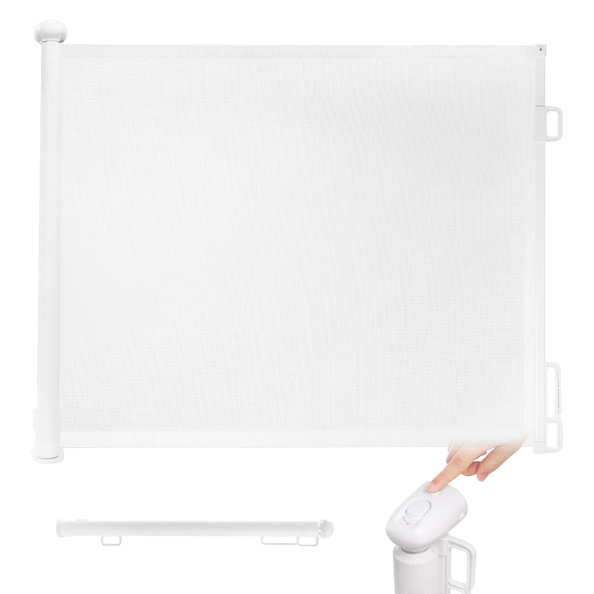 Rainberg Retractable Stair Gate - 150cm Wide, 80cm Tall - Baby & Pet Safety Barrier - One Hand Operated Child Gate - White - Damaged Box