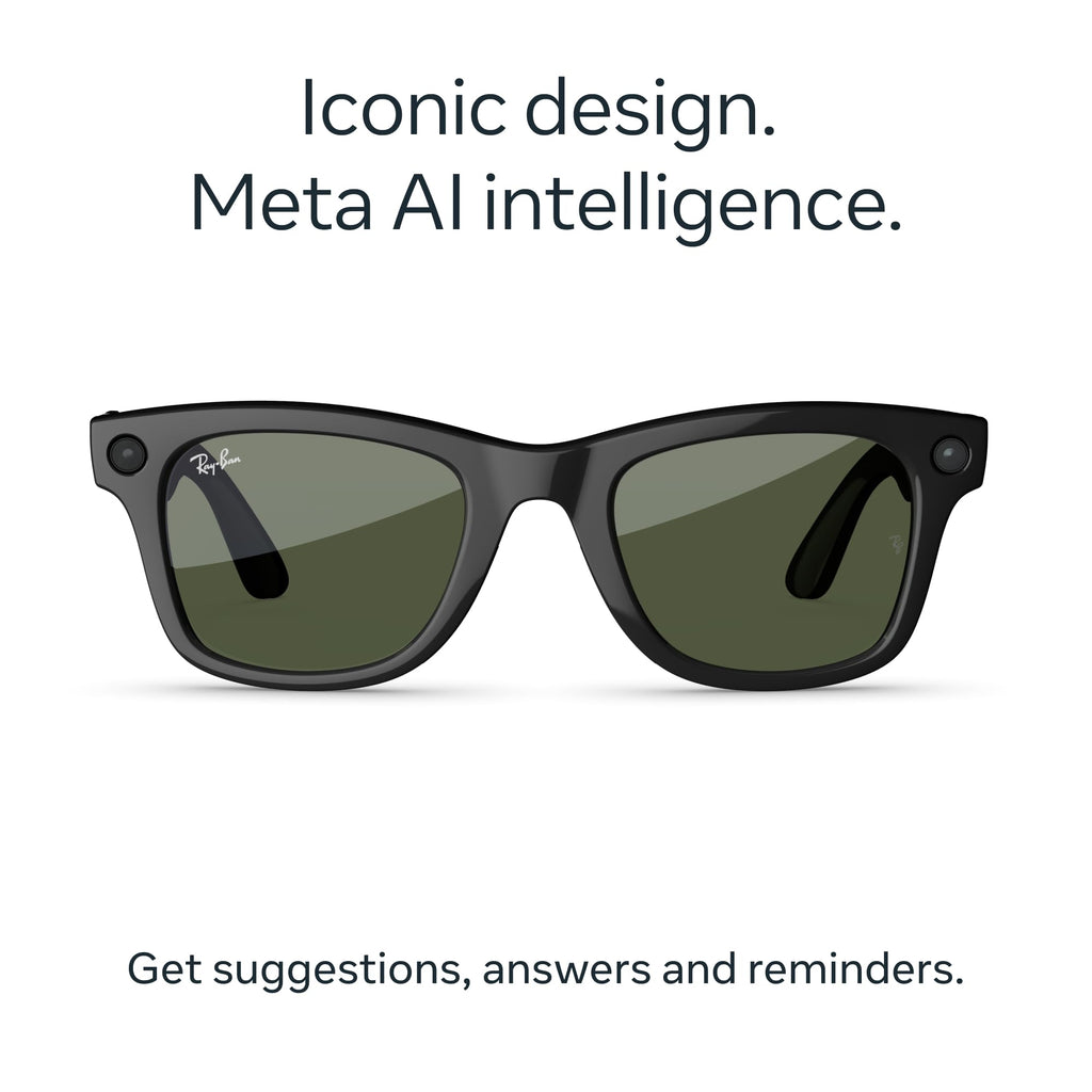 Ray-Ban Meta Gen 2 Wayfarer Smart Glasses - Shiny Black Frame, G15 Green Lens - Audio Camera AI - Like New