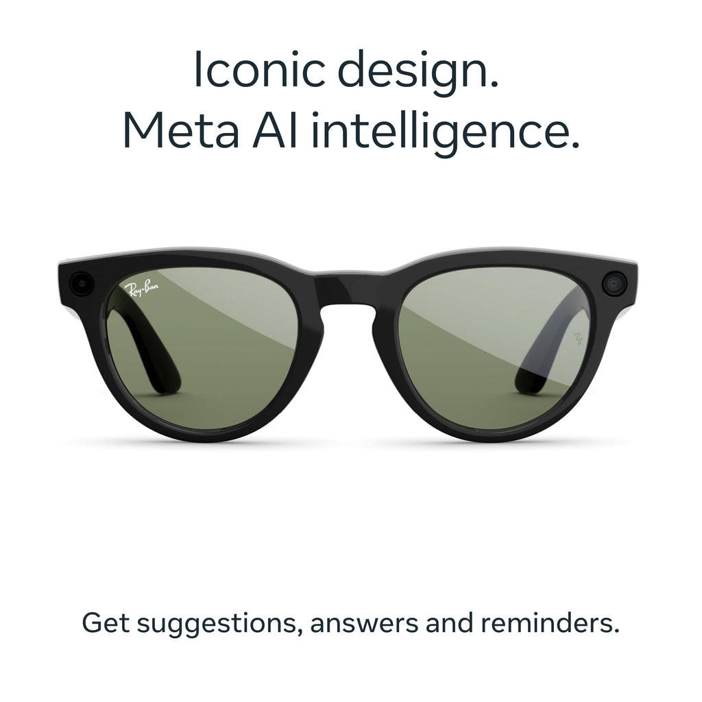 Ray-Ban Meta Gen 2 Headliner Smart Glasses - Shiny Black Frame, G15 Green Lenses - Wearable Tech Audio Sunglasses - Like New