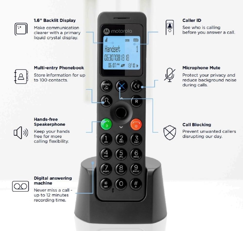 Motorola DOT211 Single Cordless DECT Phone - Home Office Landline Handset - Like New