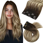 Moresoo Clip in Hair Extensions Roots Dark Natural Shadows 14 Inch 5pcs/80g - Damaged Box
