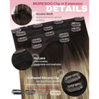 Moresoo Clip in Hair Extensions Roots Dark Natural Shadows 14 Inch 5pcs/80g - Damaged Box