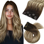 Moresoo Clip in Hair Extensions Roots Dark Natural Shadows 14 Inch 5pcs/80g - Damaged Box