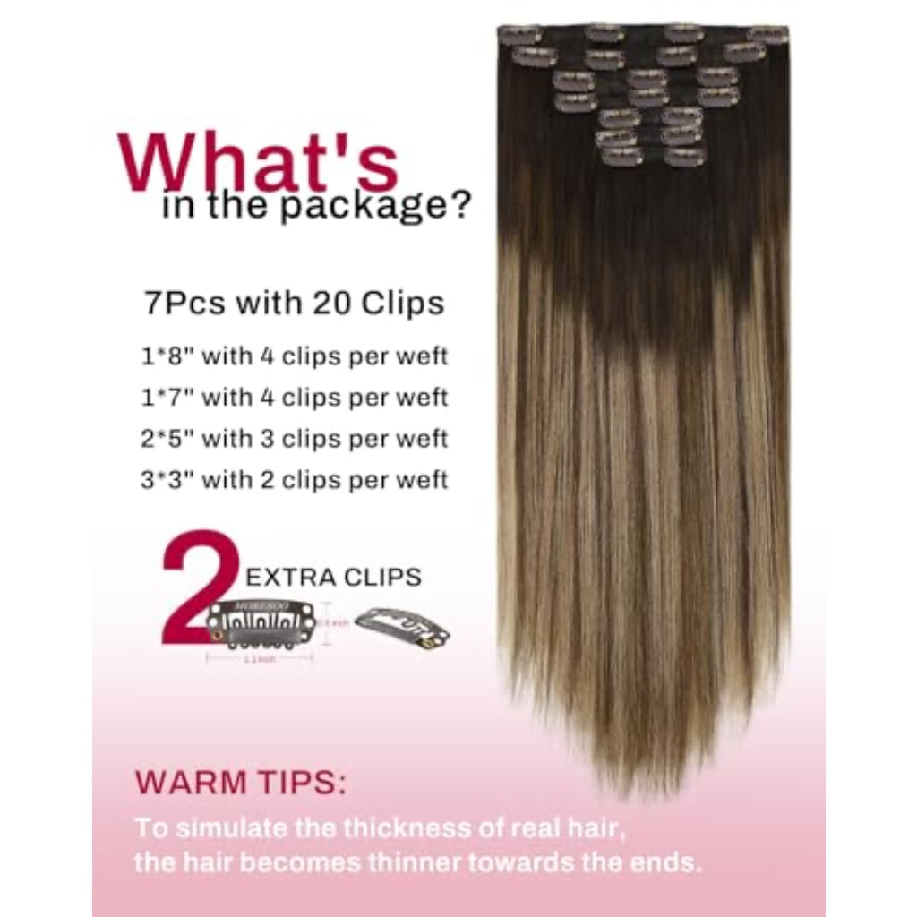 Moresoo Clip in Hair Extensions Real Human Hair Silky 18 Inch 135G 7pcs - Damaged Box
